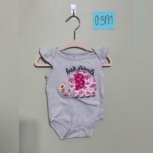 NWOT Light Gray Elephant Infant One Piece Bodysuit, Best Friends, 0-3M
